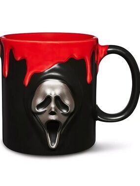 Spencer's Black Mug with Red Drip and Silver Scream Mask